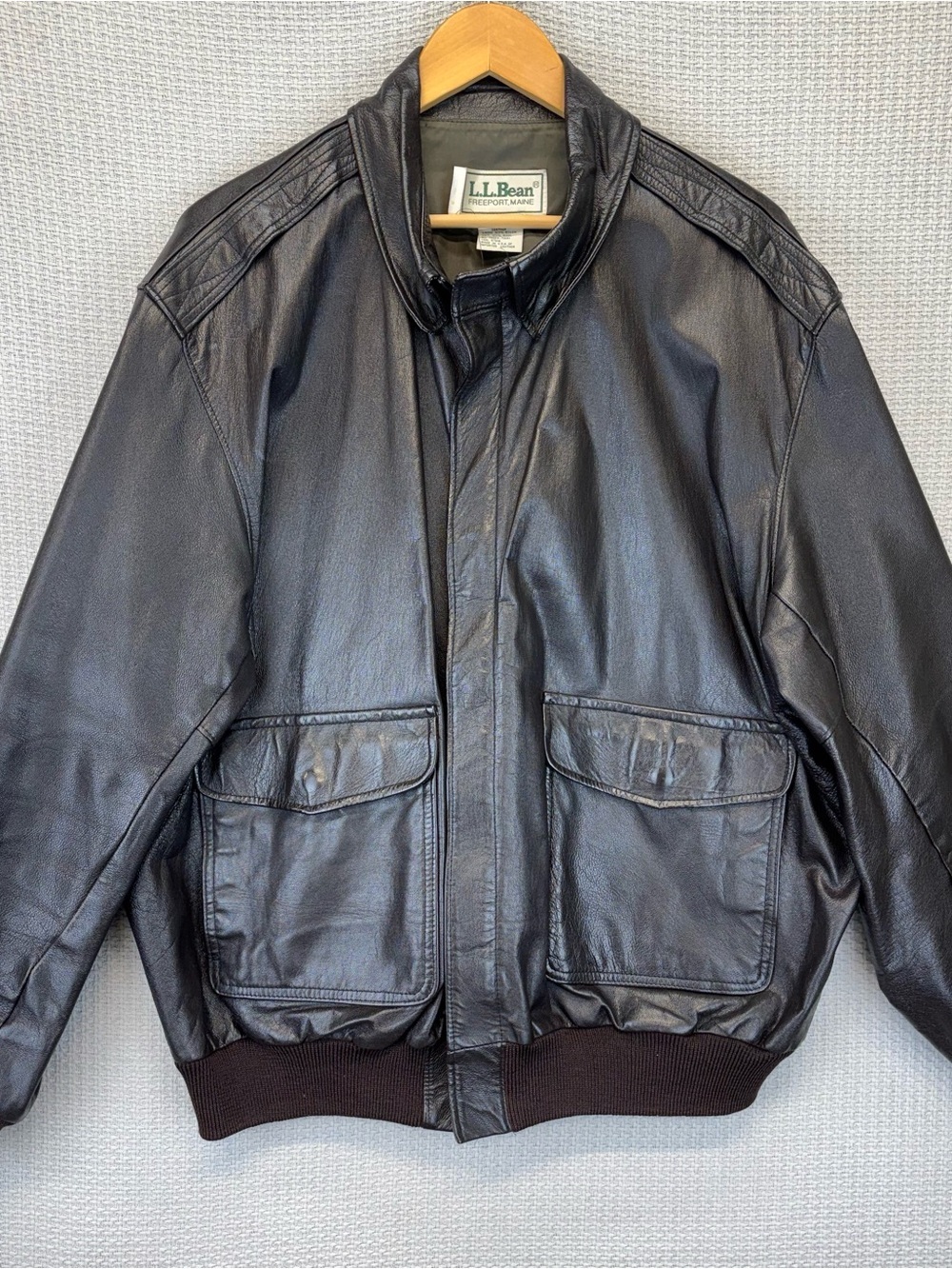 LL Bean Goatskin Leather A2 Bomber Flight Jacket Vtg Military Wool USA Men's XL
